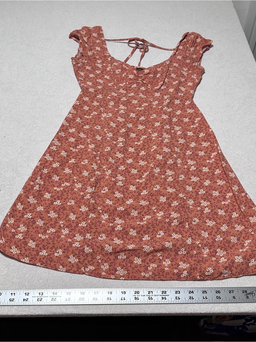 Aeropostale Peach Floral Roched Top Tie Back Dress
